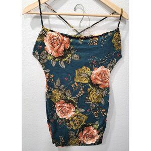 Triple Seven Floral Print Draped-Neck Mini Dress with Cross Back Straps Size M